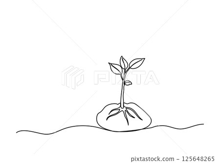 Sprout in the ground. One line drawing vector illustration. Sprout in the ground. One line drawing vector illustration. 125648265