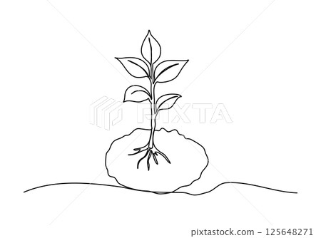 Sprout in the ground. One line drawing vector illustration. 125648271