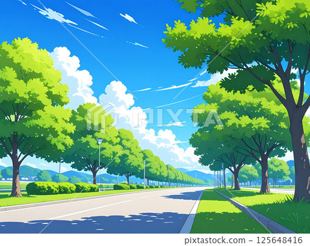 新鮮的綠樹成蔭的大道 125648416