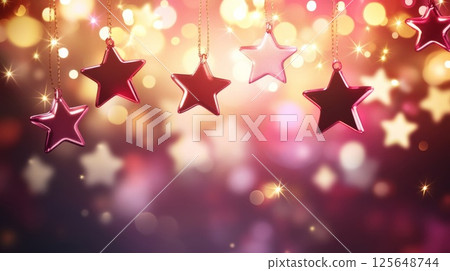 Pink glitter background with gold stars 125648744