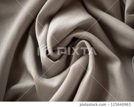Fabric background. Minimalist beige-gray textile surface with natural folds and fine woven texture. 125648963