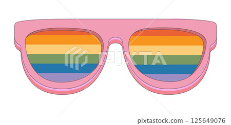 LGBT PINK sunglasses retro groovy hipster style with pride rainbow lens and white frame isolated on white background. Retro vintage Pride day, LGBT and LGBTQ sunglasses icon, sticker, poster and label LGBT PINK sunglasses retro groovy hipster style with pride rainbow lens and white frame isolated on white background. Retro vintage Pride day, LGBT and LGBTQ sunglasses icon, sticker, poster and label 125649076