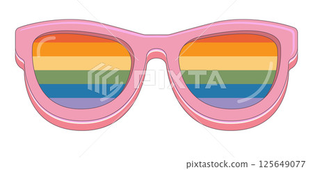 LGBT PINK sunglasses retro groovy hipster style with pride rainbow lens and white frame isolated on white background. Retro vintage Pride day, LGBT and LGBTQ sunglasses icon, sticker, poster and label LGBT PINK sunglasses retro groovy hipster style with pride rainbow lens and white frame isolated on white background. Retro vintage Pride day, LGBT and LGBTQ sunglasses icon, sticker, poster and label 125649077