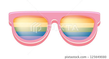 LGBT PINK sunglasses retro groovy hipster style with pride rainbow lens and white frame isolated on white background. Retro vintage Pride day, LGBT and LGBTQ sunglasses icon, sticker, poster and label LGBT PINK sunglasses retro groovy hipster style with pride rainbow lens and white frame isolated on white background. Retro vintage Pride day, LGBT and LGBTQ sunglasses icon, sticker, poster and label 125649080