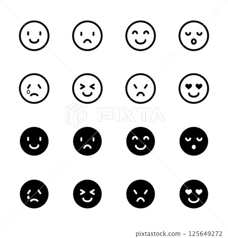 A set of emoticon icons with various facial expressions 125649272