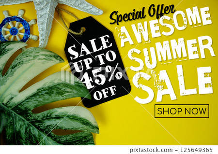 Awesome Summer Sale 45% Promotion Offer Discount Retail Shopping Concept Awesome Summer Sale 45% Promotion Offer Discount Retail Shopping Concept 125649365