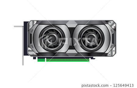 Graphics card GPU hybrid dual fan vector illustration isolated on white background. 125649413