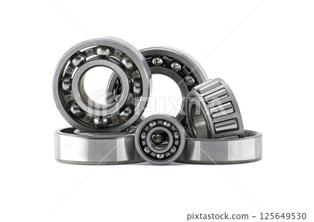 Assorted Metal Bearings with Ball and Roller Types in Industrial Composition 125649530
