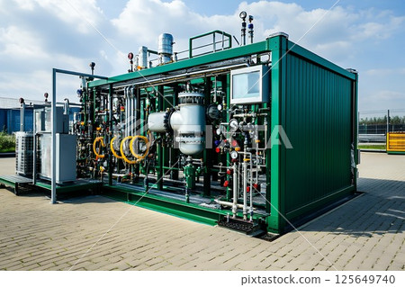 Industrial Green Containerized Process Equipment System for Oil and Gas Refining Industry gray pipes 125649740