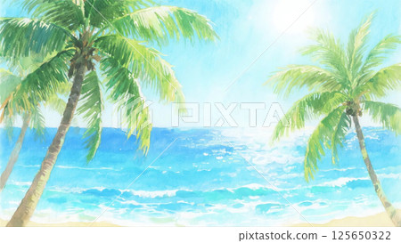 夏日大海和棕櫚樹 125650322