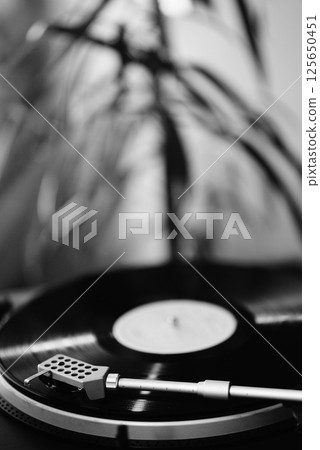 Vintage retro record player music 125650451