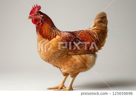 Ultra close up, macro photo of chicken head, with detailed feathers, 125650696