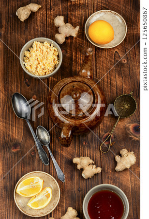 Natural tea with ginger. 125650867
