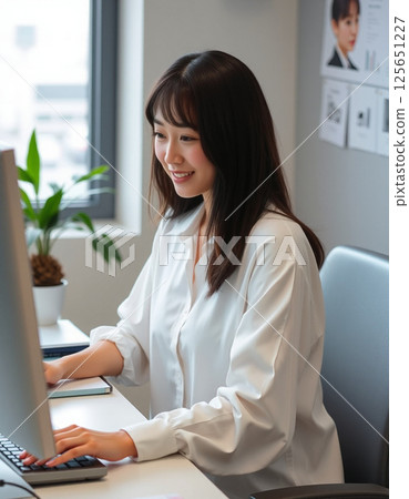 微笑著做辦公桌工作的女商人 125651227