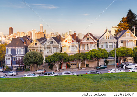 Pastel-colored evening photo of the Painted Ladies in San Francisco Pastel-colored evening photo of the Painted Ladies in San Francisco 125651467