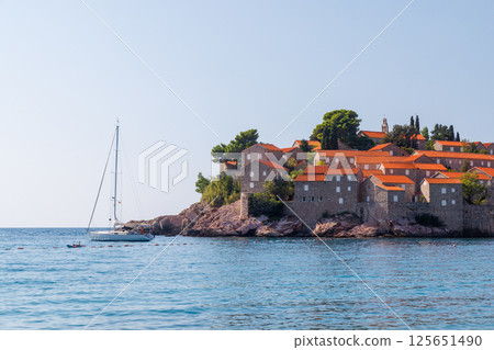 Scenic view of Sveti Stefan beach in Montenegro 125651490