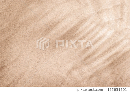 A tropical summer background featuring soft beach sand with delicate palm leaf shadows A tropical summer background featuring soft beach sand with delicate palm leaf shadows 125651501
