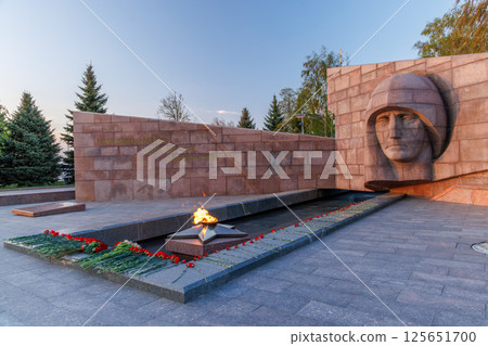 High relief sculpture of the "Grieving Motherland" monument on Glory Square in Samara, Russia High relief sculpture of the "Grieving Motherland" monument on Glory Square in Samara, Russia 125651700
