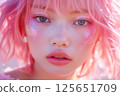 粉紅色頭髮、藝術妝的 AI 生成素材 125651709