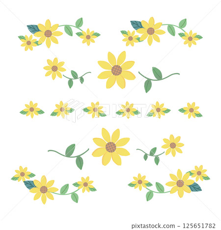 Set of sunflower line ornaments 125651782