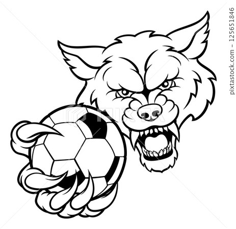 Wolf Holding Soccer Football Ball Sports Mascot Wolf Holding Soccer Football Ball Sports Mascot 125651846