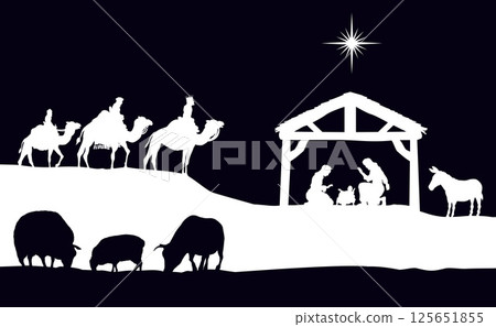 Christmas Nativity Scene Bethlehem Manger Wise Men 125651855