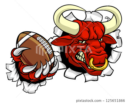 Bull Minotaur Longhorn Cow Football Mascot Cartoon 125651866