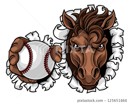 Horse Mustang Stallion Baseball Sports Team Mascot Horse Mustang Stallion Baseball Sports Team Mascot 125651868
