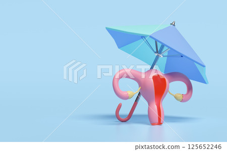 3d umbrella protecting uterus model isolated on blue background. health love, medicare, health Insurance concept, 3d illustration render 3d umbrella protecting uterus model isolated on blue background. health love, medicare, health Insurance concept, 3d illustration render 125652246