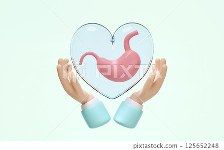 3d hands holding stomach in heart transparent isolated on green background. check stomach health concept, 3d illustration render 3d hands holding stomach in heart transparent isolated on green background. check stomach health concept, 3d illustration render 125652248
