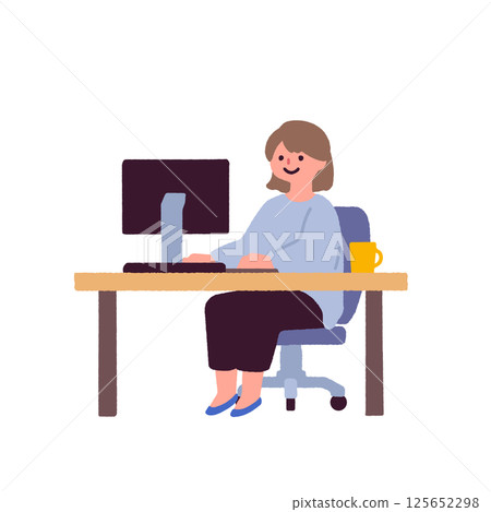 一位女士坐在椅子上使用電腦 一位女士坐在椅子上使用電腦 125652298