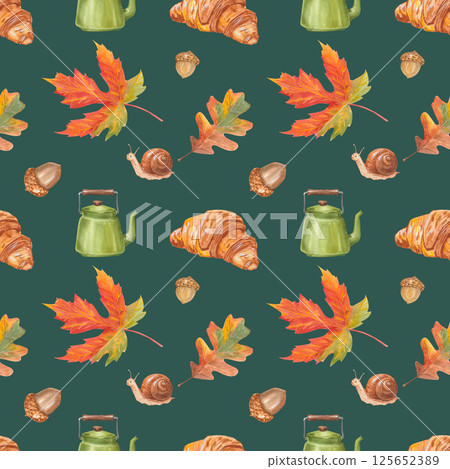 Watercolor cute seamless autumn pattern Watercolor cute seamless autumn pattern 125652389