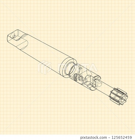 Mechanical engineering drawings. Tap tools, borer. Technical Design. Cover. Blueprint. Step Cutting Tool with Countersinking Function. Technical 3D Vector Illustration 125652459