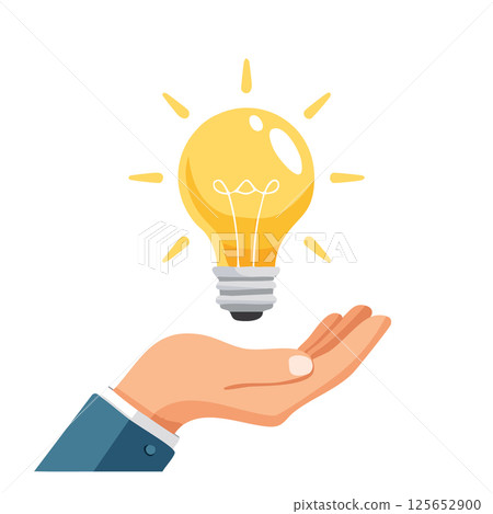 Flat design of a businessman hand holding a lit light Flat design of a businessman hand holding a lit light 125652900