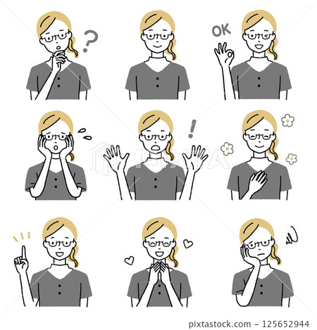 Young lady's facial expression set 125652944