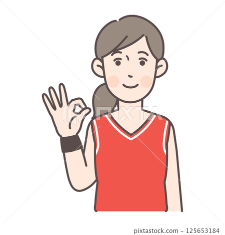 女籃球運動員顯示「OK」手勢 女籃球運動員顯示「OK」手勢 125653184