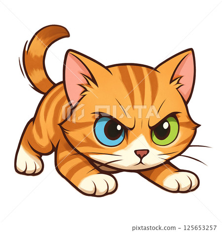 Tea tabby cat aiming for prey 125653257