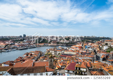 Picturesque, colorful view at old town of Porto in Portugal 125653269