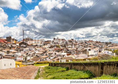 View over Elvas in Portugal with its typical Portuguese buildings and cobblestone streets View over Elvas in Portugal with its typical Portuguese buildings and cobblestone streets 125653301