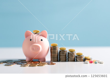 Background of health business, concept of medical finance encompasses managing money for medicine and pills, alongside securing insurance to ensure comprehensive health care. medicine, money, business 125653601