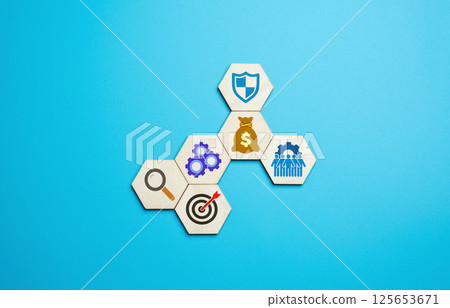 Components for creating a business company. Strategy, funding, team, branding, and legal setup. Building blocks of entrepreneurship and growth. Components for creating a business company. Strategy, funding, team, branding, and legal setup. Building blocks of entrepreneurship and growth. 125653671