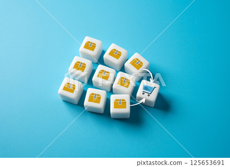 Shopping and adding items to cart. Online retail experience. E-commerce. Purchasing process product selection. Shopping journey from browsing to checkout. 125653691