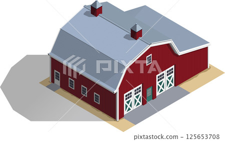 Isometric barn house red wooden color Isometric barn house red wooden color 125653708