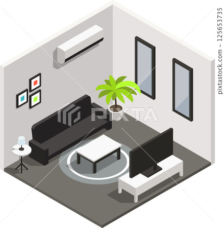 Isometric modern living room interior Isometric modern living room interior 125653735