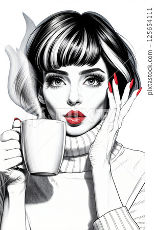fashion girl with a cup of coffee fashion girl with a cup of coffee 125654111