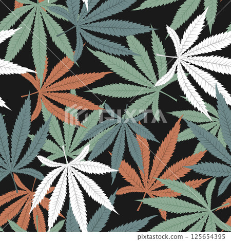 Colorful hemp leaves seamless pattern. Vector illustration. 125654395