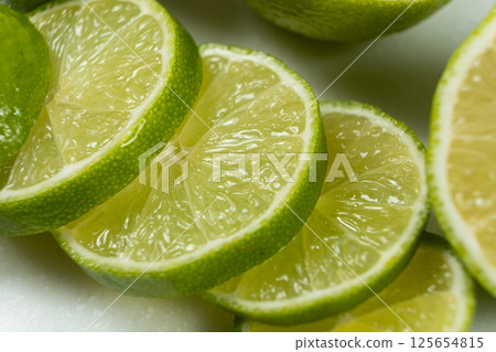 Close Up Sliced Fresh Lime Fruit. 125654815