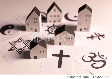 Concept of interfaith dialogue promotes understanding and spirituality by bringing together symbols, beliefs from diverse religions Hinduism, Islam, Judaism, Buddhism, faith and religious harmony. Concept of interfaith dialogue promotes understanding and spirituality by bringing together symbols, beliefs from diverse religions Hinduism, Islam, Judaism, Buddhism, faith and religious harmony. 125654956
