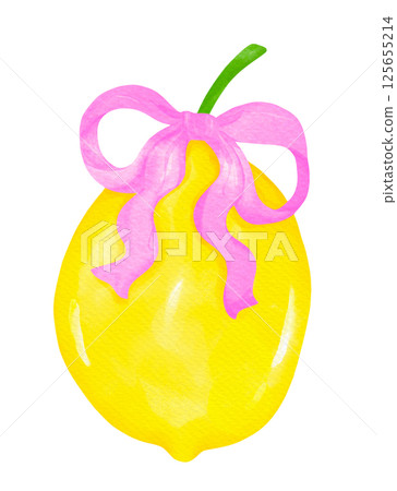Girly Coquette Lemons with Hot Pink Ribbon Bow Watercolor Girly Coquette Lemons with Hot Pink Ribbon Bow Watercolor 125655214