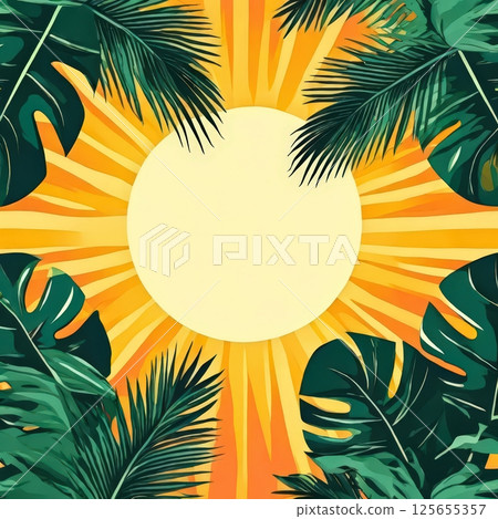 an AI Image Generator, Tropical Leaves and Bright Oranges Seamlessly 125655357